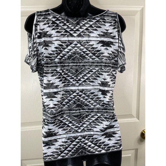 INC International Concepts Top Womens Short Slit Sleeves White Black Size Small - Picture 10 of 11